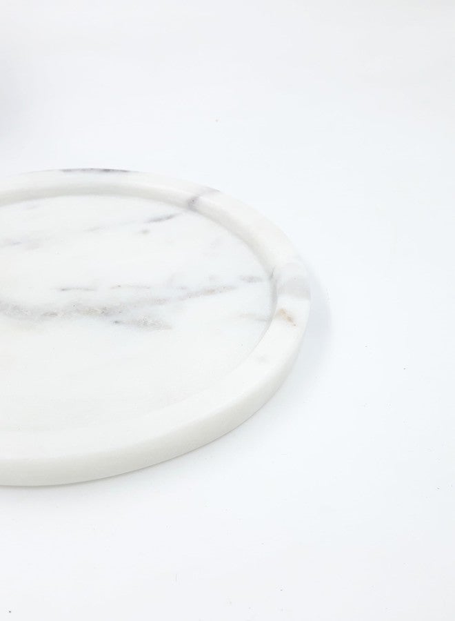 KRAFT CLOUDS White Marble Plate for Durga Pooja, Temple, Office & Home Decoration Use - Stone Handmade Tray for Aarti - 6 INCH - Image 4